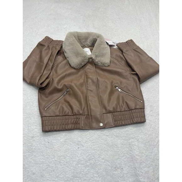 Anthropologie Avec Les Filles Aviator Jacket Brown Faux Leather Western Sz XL NW